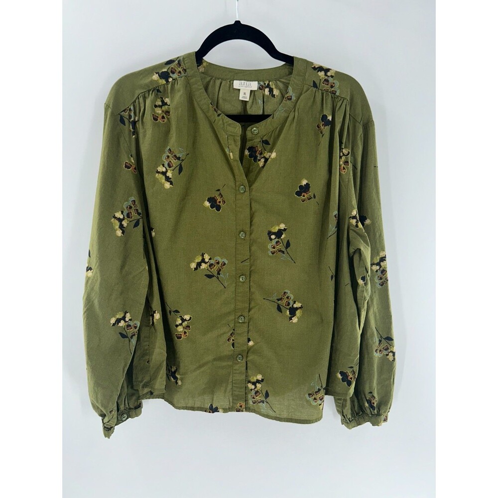 Women's ANA A New Approach Green Floral Longsleeve Top Size XL
